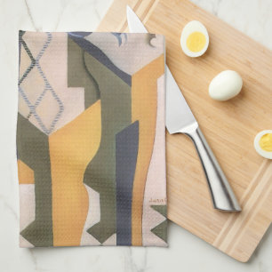 Harlequin at a Table by Juan Gris, Vintage Cubism Kitchen Towel