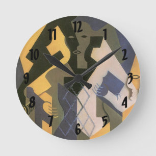 Harlequin at a Table by Juan Gris, Vintage Cubism Round Clock