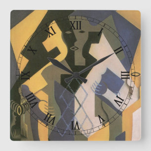 Harlequin at a Table by Juan Gris, Vintage Cubism Square Wall Clock