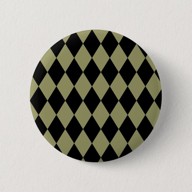 Harlequin Avocado and Black 2 Inch Round Button (Front)
