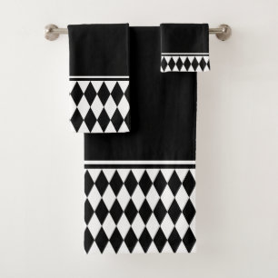 Harlequin Black and White Diamond Pattern Bath Towel Set