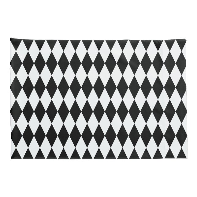 Harlequin Black and White Diamond Pattern Pillowcase (Back-Right)
