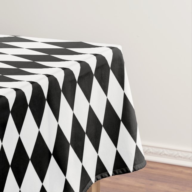 Harlequin Black and White Diamond Pattern Tablecloth (In Situ)