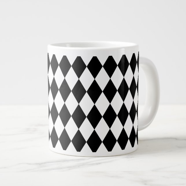 Harlequin Black and White Large Coffee Mug (Front Right)