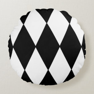 harlequin black and white round pillow
