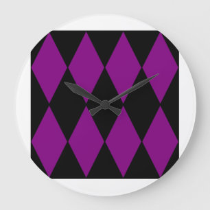 harlequin black purple large clock