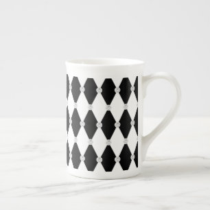 Harlequin Black White Rhombus Diamond Shape Bone China Mug