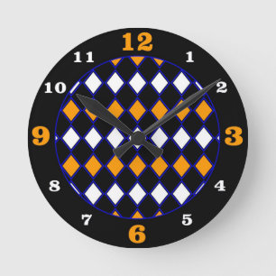 Harlequin  Blue & Orange Round Clock