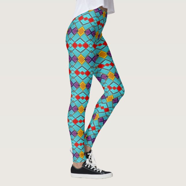 Harlequin blue, red, amber - geometric brights leggings (Right)