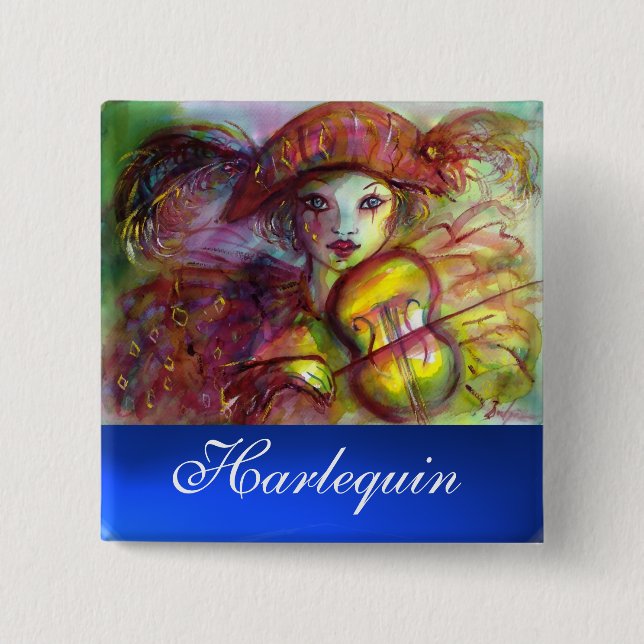 HARLEQUIN blue sapphire 2 Inch Square Button (Front)