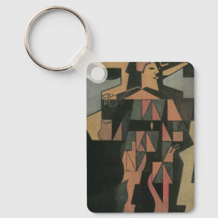 Harlequin by Juan Gris, Vintage Cubism Art Keychain