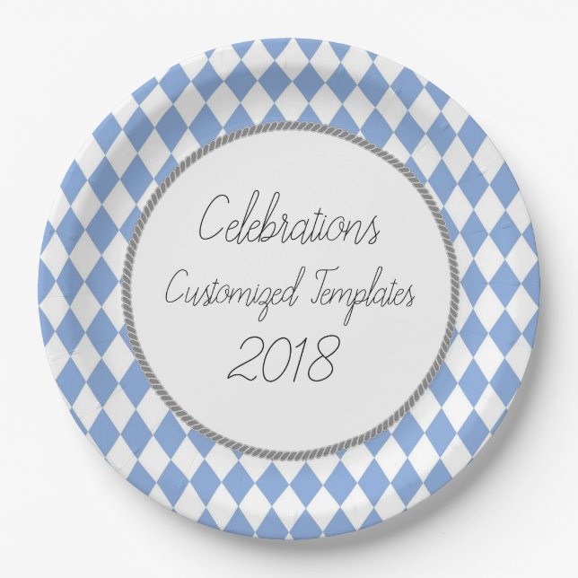 Harlequin-Celebration-Templates-Customize-Blue Paper Plate (Front)