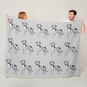 Harlequin Coat Great Dane Dogs Pattern On Grey Fleece Blanket