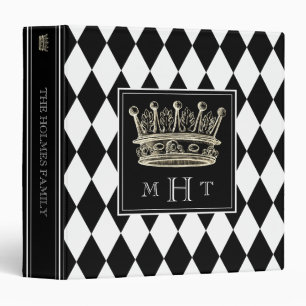 Harlequin Crown Black and White Monogram Scrapbook Binder