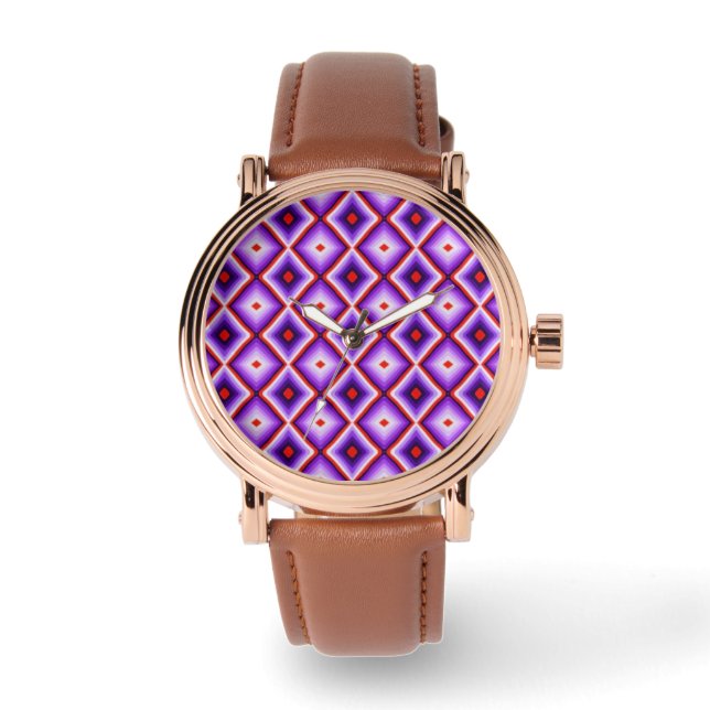 Harlequin Diamond Checkered Purple Pattern Watch (Front)