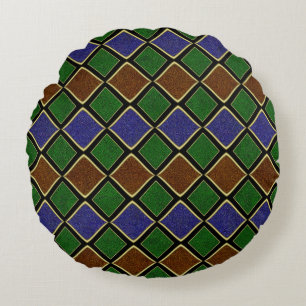 Harlequin Diamond Grid: Textured Harmony Round Pillow