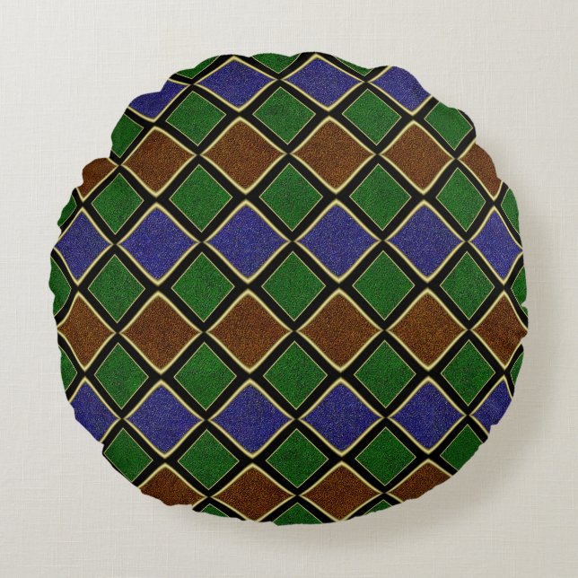 Harlequin Diamond Grid: Textured Harmony Round Pillow (Front)