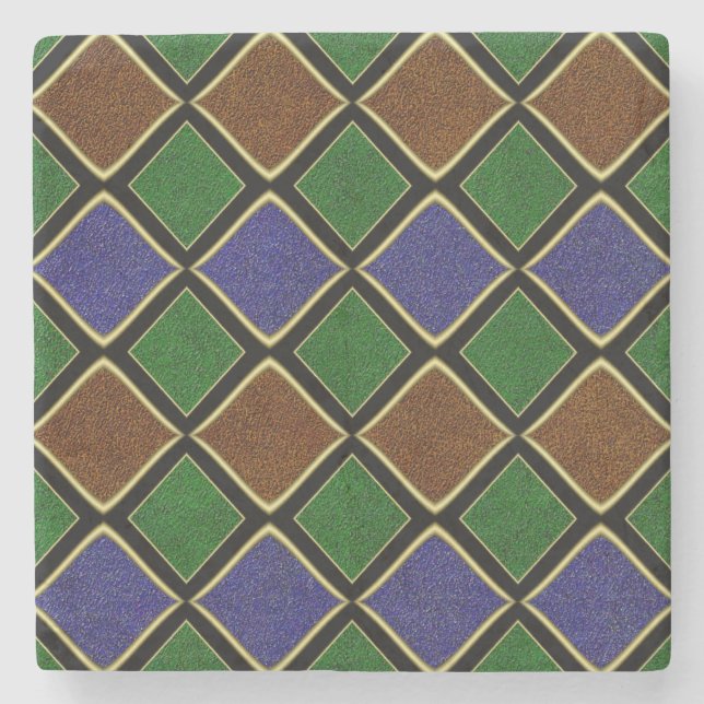 Harlequin Diamond Grid: Textured Harmony Stone Coaster (Front)