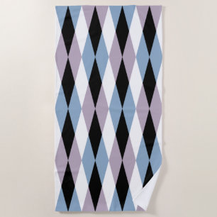 Harlequin Diamond Pattern - Blue and Dusty Lilac Beach Towel