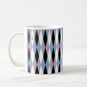 Harlequin Diamond Pattern - Blue and Dusty Lilac Coffee Mug