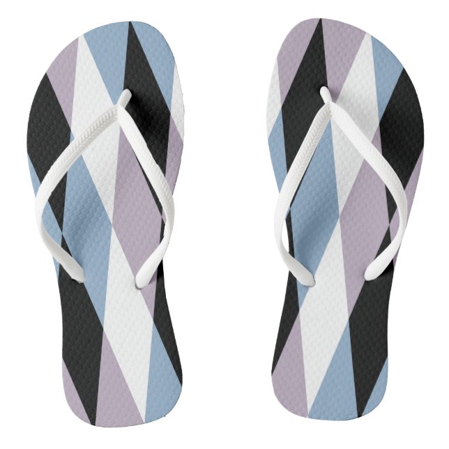 Harlequin Diamond Pattern - Blue and Dusty Lilac Flip Flops (Footbed)