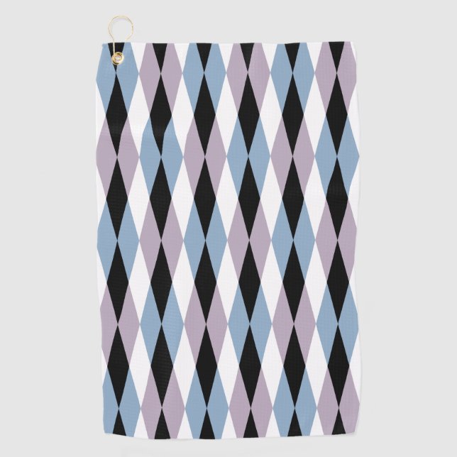 Harlequin Diamond Pattern - Blue and Dusty Lilac Golf Towel (Front)