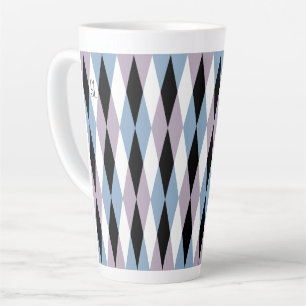 Harlequin Diamond Pattern - Blue and Dusty Lilac Latte Mug