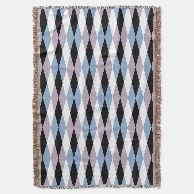 Harlequin Diamond Pattern - Blue and Dusty Lilac Throw Blanket (Front Vertical)