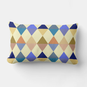 Harlequin / diamond pattern - Cream and Blue Lumbar Pillow