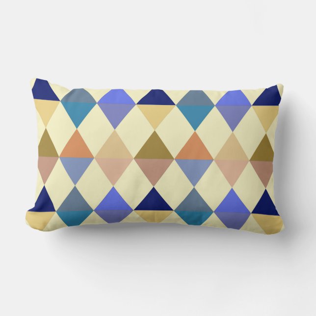 Harlequin / diamond pattern - Cream and Blue Lumbar Pillow (Front)