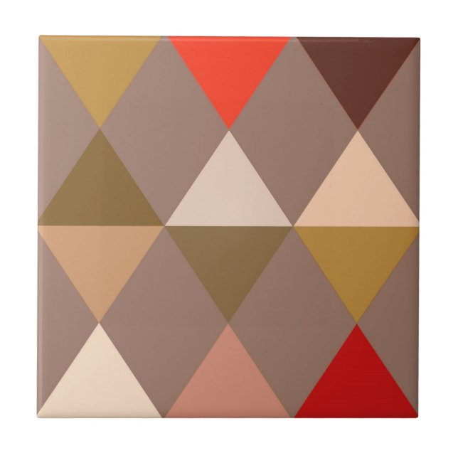 Harlequin / diamond pattern - Taupe and Red Tile (Front)