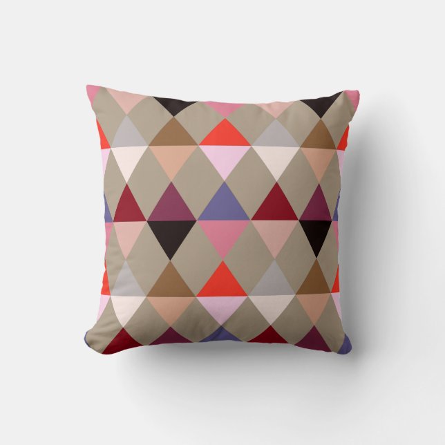 Harlequin / diamond pattern - Taupe multi Throw Pillow (Front)