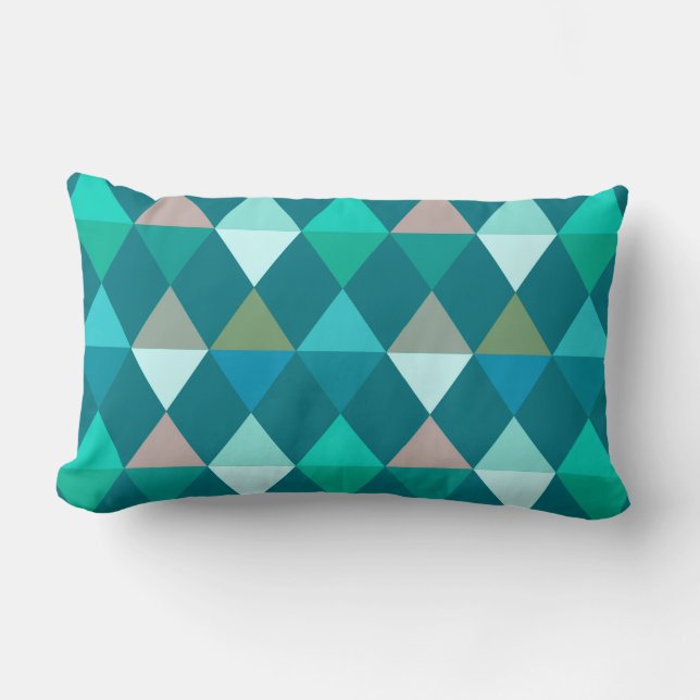 Harlequin / diamond pattern - Teal and Aqua Lumbar Pillow (Front)