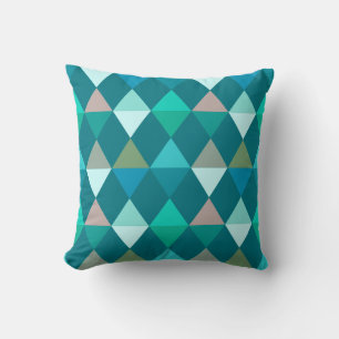 Harlequin / diamond pattern - Teal and Aqua Throw Pillow