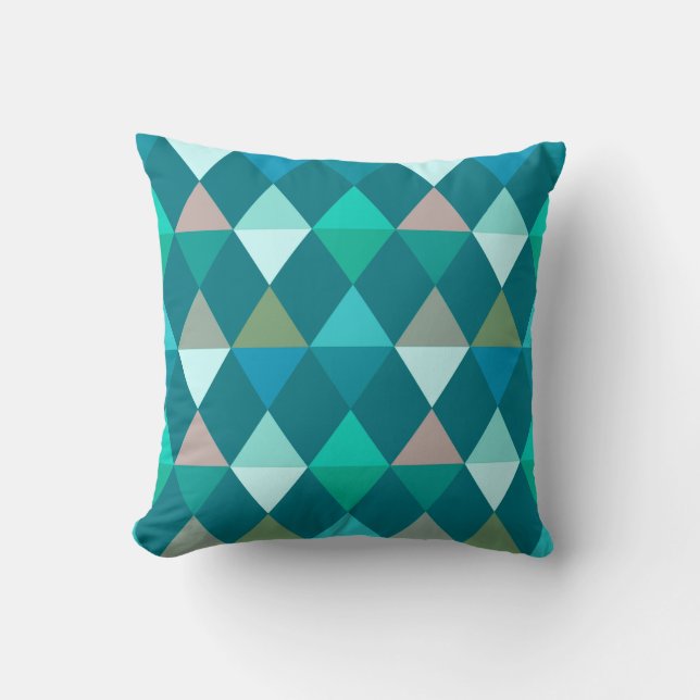 Harlequin / diamond pattern - Teal and Aqua Throw Pillow (Front)