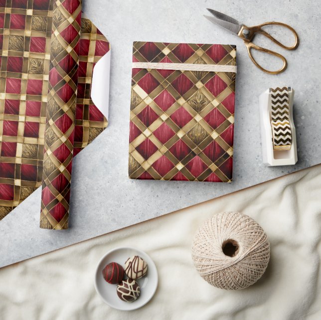 Harlequin Diamonds Red and Gold ID1031 Wrapping Paper (Crafts)