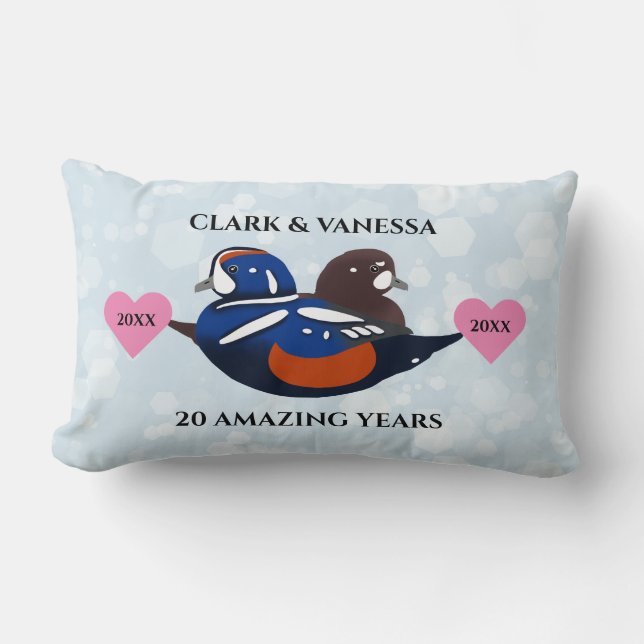 Harlequin Ducks Lovebirds Any Anniversary Year Lumbar Pillow (Front)