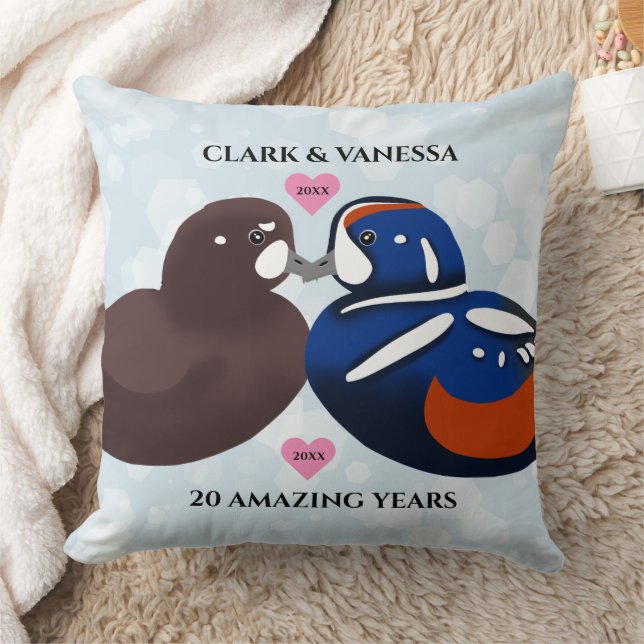 Harlequin Ducks Lovebirds Any Anniversary Year Throw Pillow (Blanket)
