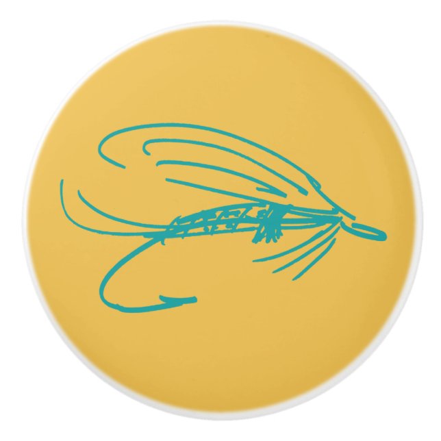 Harlequin Fly Fishing Lures Pattern Ceramic Knob (Front)