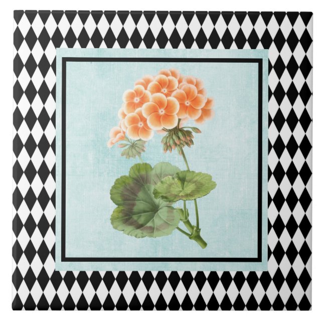 Harlequin Framed Geranium Botanical  Tile (Front)