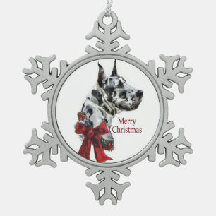 Harlequin Great Dane Christmas Snowflake Pewter Christmas Ornament