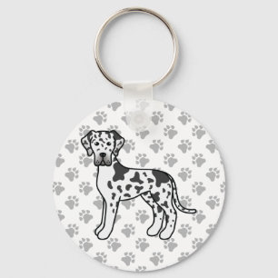 Harlequin Great Dane Cute Cartoon Dog Keychain