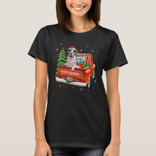Harlequin Great Dane Dog Ride Red Truck Christmas  T-Shirt