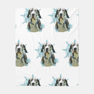 Harlequin Great Dane in the Snowflakes  Fleece Blanket
