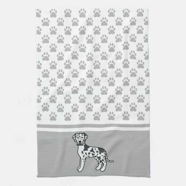 Harlequin Great Dane With Grey Paws Pattern Kitchen Towel (Vertical)