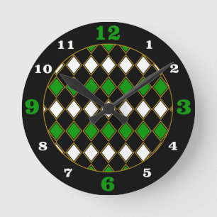 Harlequin Green & Gold Round Clock