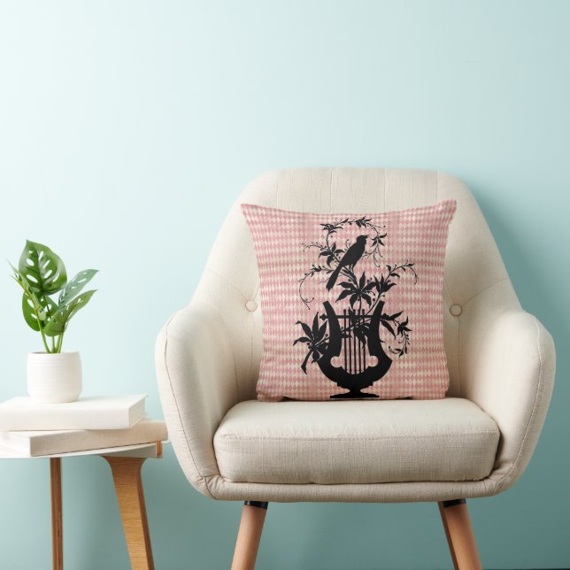Harlequin Harp Bird Silhouette Throw Pillow (Chair)