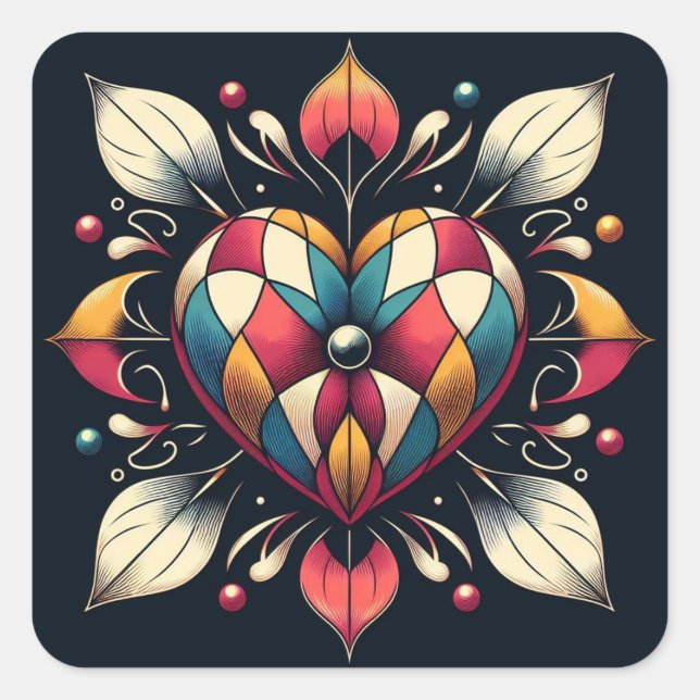 Harlequin Heart Square Sticker (Front)