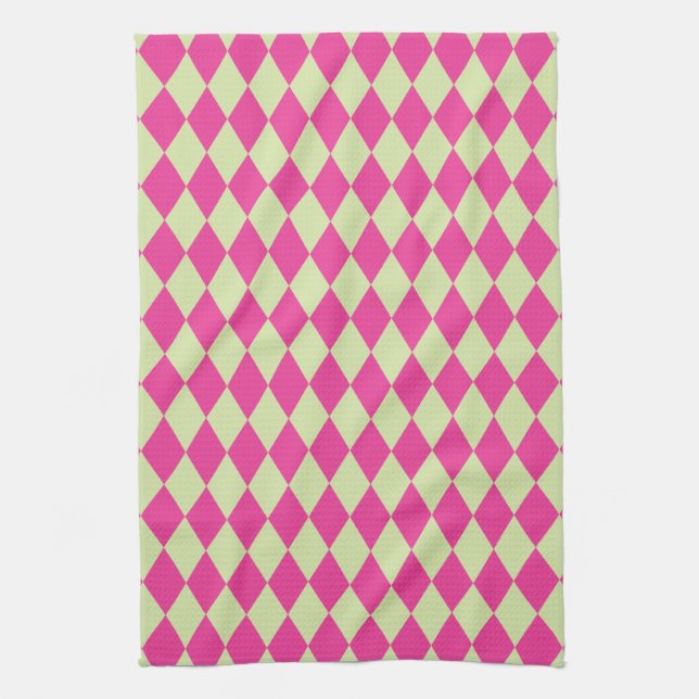 Harlequin Hot Pink and Mint Kitchen Towel (Vertical)
