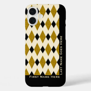 Harlequin in Gold, Black, Cream (Personalized) iPhone 16 Plus Case